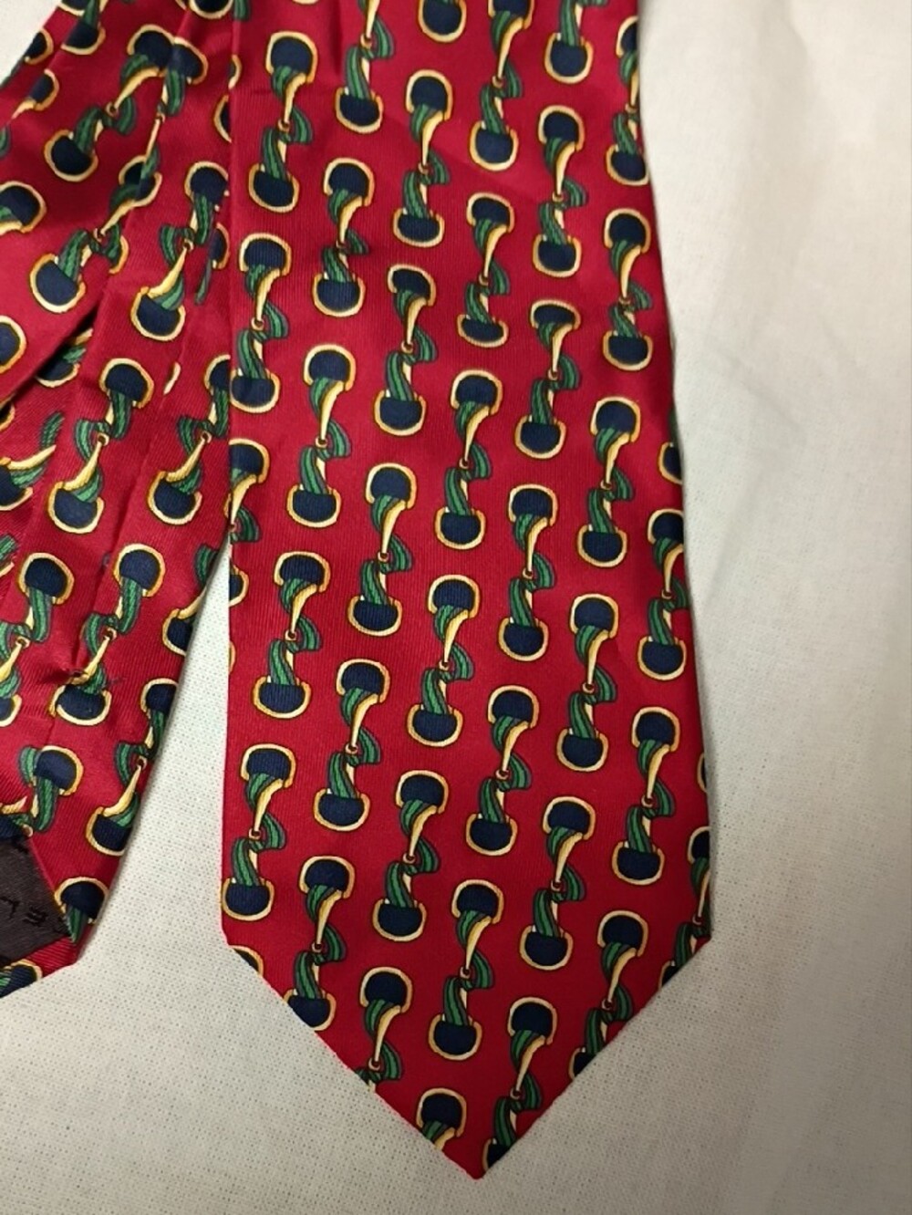 ❤️LANCEL PARIS Red Silk Horsebit Theme 100 % Silk Tie